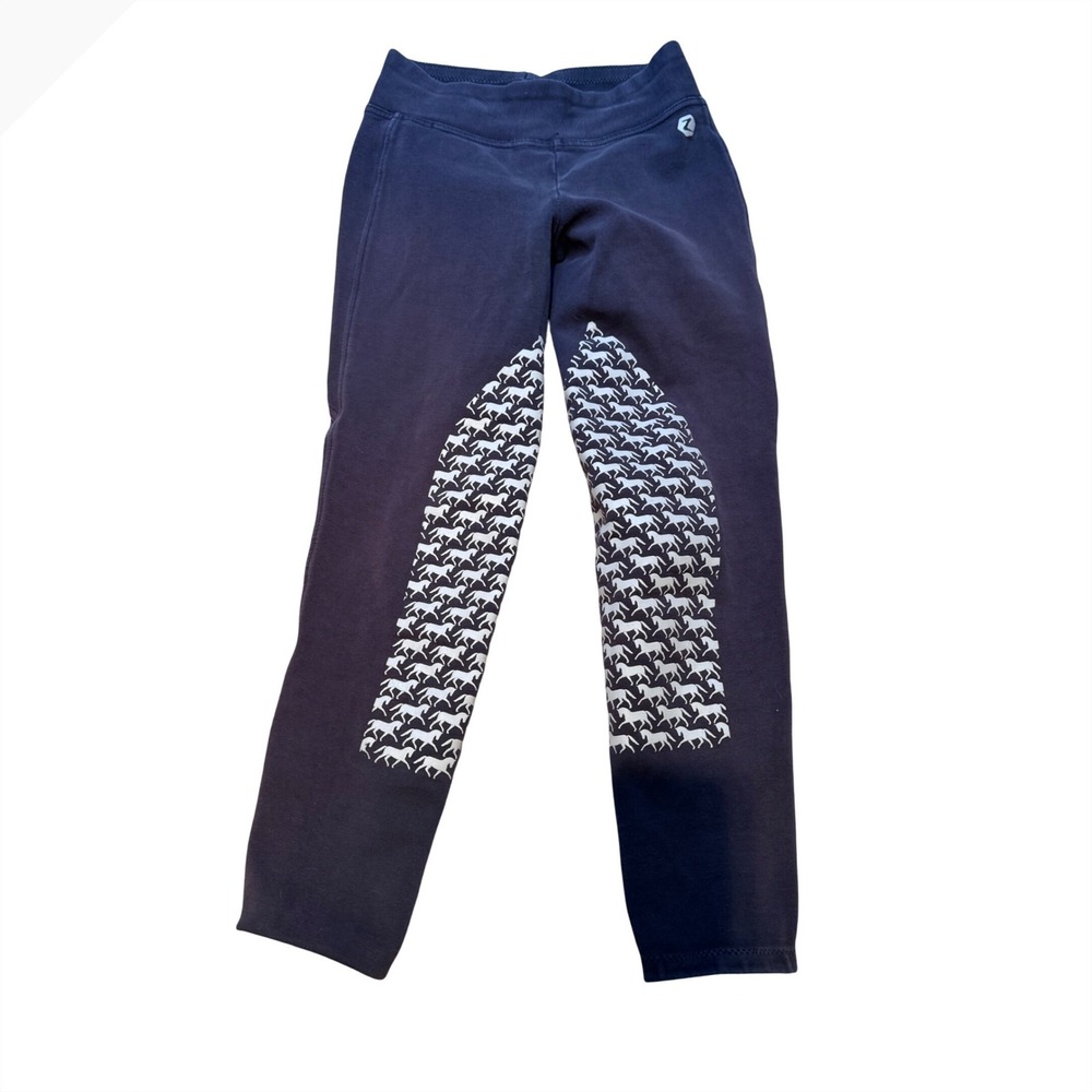 Horze Girls Equestrian Riding Breeches Navy Blue‎ Horse Print Knee Patch XL 160